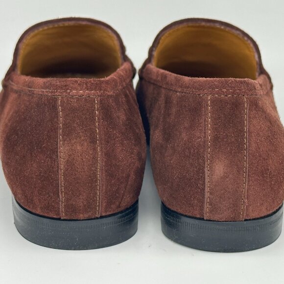 Gucci Jordaan Horsebit Bit Suede Slip On Loafers Flat Shoes Chocolate - Picture 10 of 16